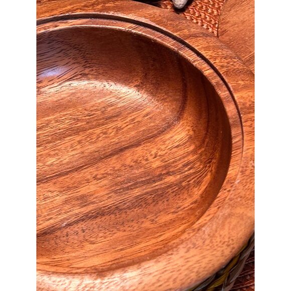 Vinage Teak Lidded Bowl Wide Lip Brim - Picture 4 of 5